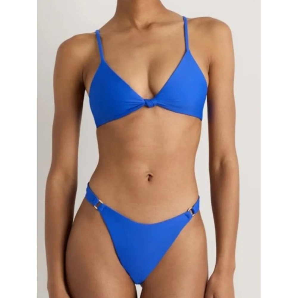 QUINCE M/L Electric Blue Italian High-Leg Ring Bottom and Knotted Triangle Top